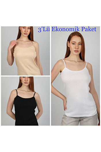 Şenay Women's Rope Strap Corded Undershirt 3-Piece Economic Pack Flexible Fabric 100% Cotton Good Quality and Convenient