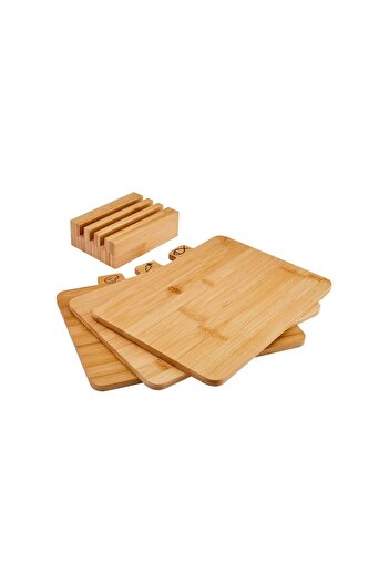 Biandeco Bamboo Cutting Board Set - 3 Piece Cutting Board and Stand - Practical and Hygienic