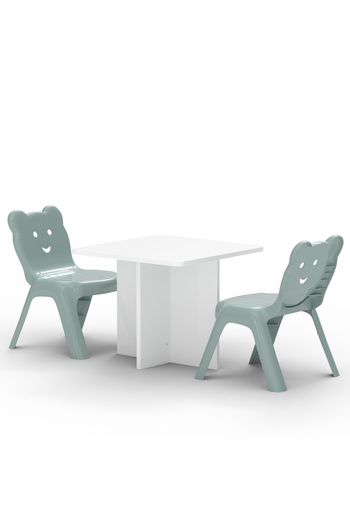 Mahmayi CH01 Child Desk White(60X60) with 2 X CHC1 Child Plastic Chair Light Grey Combo