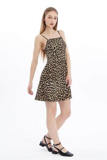 penyebizden Leopard Print Thin Strap Short Dress
