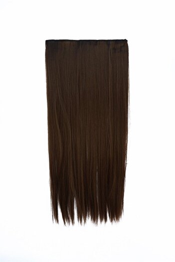 TAKIŞTIR Isıya Dayanıklı Yarımay Çıt Çıt Saç - HT6K - Kestane Kahvesi - Düz - 60 Cm - 110 Gr (Begüm)