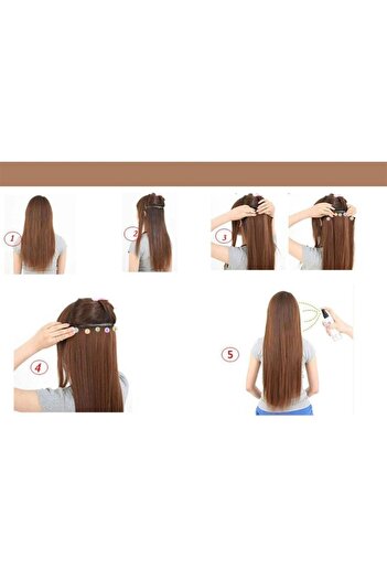 TAKIŞTIR Isıya Dayanıklı Yarımay Çıt Çıt Saç - 4# - Çikolata Kahve - Düz - 60 Cm - 110 Gr