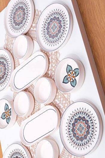 Penguen 14 Piece Breakfast Set Handmade - Natural Kutahya Ceramic, Special Design & Stylish Presentation