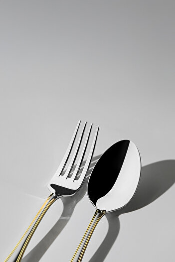Nehir Lalezar Gold Satin - 30-piece Fork and Spoon Set for 6 People