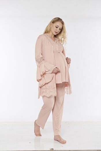 Fantasy 1115 Irene Pudra Renk Sabahlıklı Lohusa Pijama Takımı