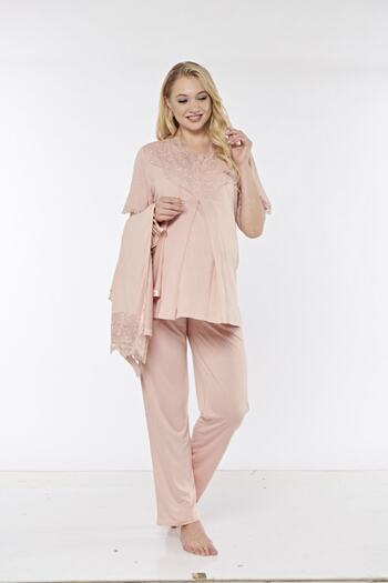 Fantasy 1115 Irene Pudra Renk Sabahlıklı Lohusa Pijama Takımı