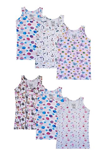 Tutku Pack of 6 Girls' Wide Strap Undershirt, Cotton Colored