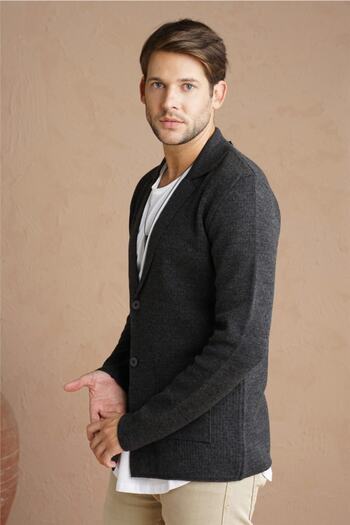 Tarz Cool Men's Anthracite Shawl Collar Steel Knit Jacket Cardigan-hrkckt1824r04s