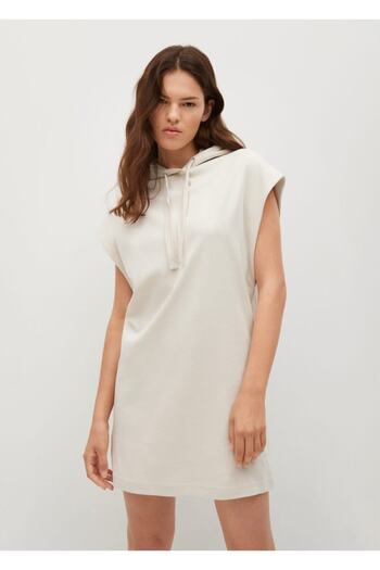 MANGO Woman Women's Light/Pastel Gray Hooded Cotton Dress