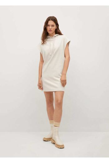 MANGO Woman Women's Light/Pastel Gray Hooded Cotton Dress