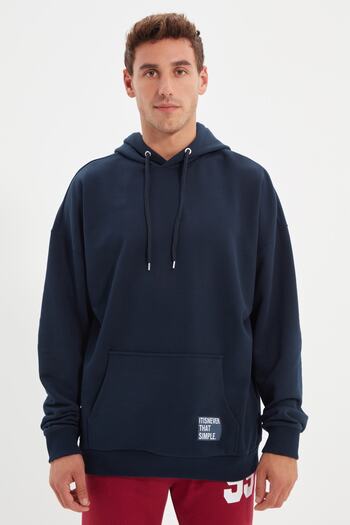Trendyol Collection Μπλε μπλουζάκι με κουκούλα Oversize Fleece - TMNAW21sw2005