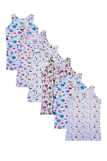Tutku Tkc0848 Girl Child Elastane Wide Strap Patterned Undershirt 6 Pieces