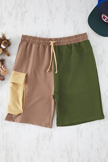 TRENDYOLKIDS Khaki Color Block Pletené šortky & Bermudy Tkdss25Sr00001
