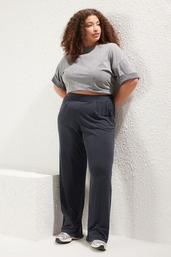 Trendyol Curve بنطال مودال ذو ثنيات واسعة من أنثراسايت مقاس كبير - TBBSS25AR00004