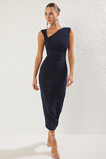Trendyol Collection Rochie de seară elegantă, albastru bleumarin, rochie de absolvire de noapte TPRSS25EL00153