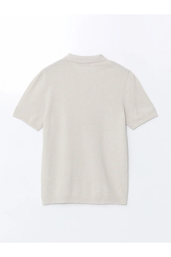LC Waikiki Southblue Beige Polo Neck Short Sleeve Men's Knitwear Sweater