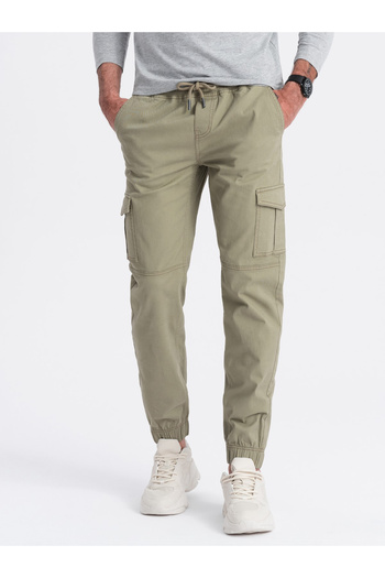 OMBRE Ανδρικό παντελόνι JOGGERS με τσέπες cargo με φερμουάρ - χακί V1 OM-PAJO-0123 XL