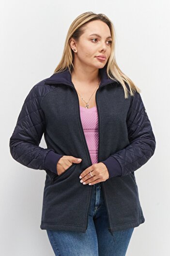 Aigle Women High Neck Long Sleeve Textured Jacket, Navy