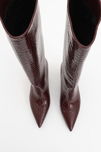 LuviShoes Cami̇la Burgundy Print Women's Heeled Boots
