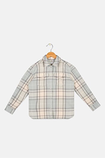 Calvin Klein Kids Girl Embroidered Logo Casual Shirt, Light Grey Combo