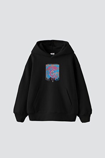 Sekizbiraltı Υγρό ρούχο με στάμπα Oversize Unisex Μαύρο Hoodie
