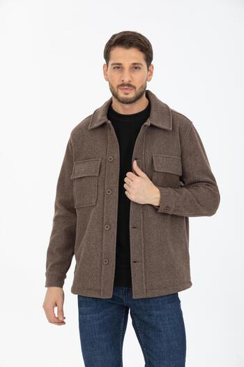 Store %100 Pamuk, Gömlek Yaka, Düğmeli Erkek Kaşe Mont