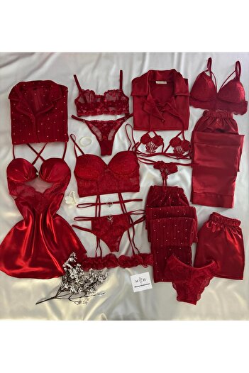 MH Moony Homewears 14 Piece Boxed Box Satin Pajamas Nightdress Underwear Garter Dowry Set