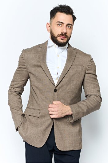 Calvin Klein Men Regular Fit Checkered Semi Formal Blazer, Tan Combo