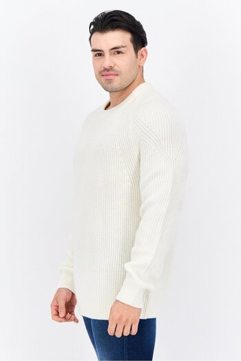 Jules Men Crew Neck Knitted Sweater, Ivory