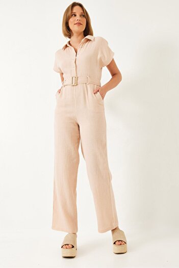 Bianco Lucci Women's Premium Belted Muslin Jumpsuit 90020 60271029