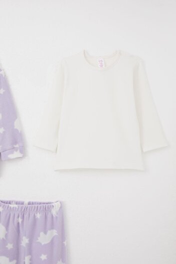 Breeze Kız Bebek Bodyli 3 Lü Polar Takım Yıldız Desenli 4 Ay-1 Yaş, Lila