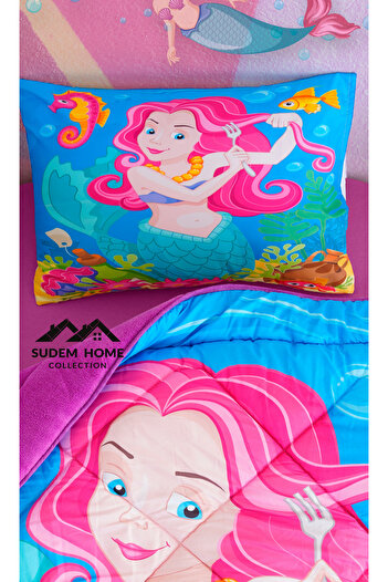 Sudem Home Collection 3D Mermaid Single Welsoft Quilt - Water Fairy Plush Pufidik Set