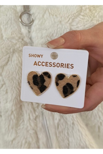 takıtarzım Women's Leopard Print Velvet Heart Earrings
