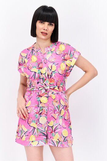 Scotch & Soda Women Floral Print Short Sleeve Jumpsuit, Pink Combo