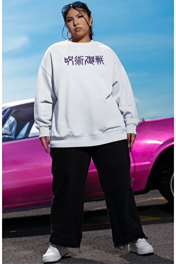 Fuddy Moda Gojo Satoru Unisex Oversize φούτερ χωρίς κουκούλα - Εκτύπωση στην πλάτη, Σχέδιο Anime Jujutsu Kaisen