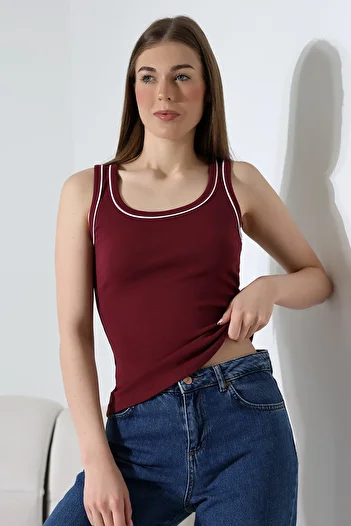 Endies Women's Tank Top with Thick Straps Closed Back Sleeveless 21870 Claret Red