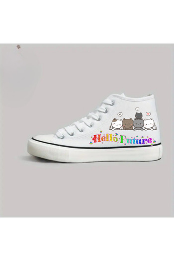 Touz Moda Hello Future Cat Printed Unisex Canvas Shoes