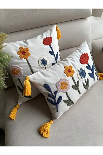 Reset Punch Embroidered 2 Pieces Throw Pillow Cover