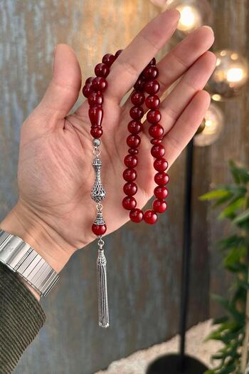 dergah tesbih New Ottoman Cherry Moire Construction Clamping Amber Silver Design