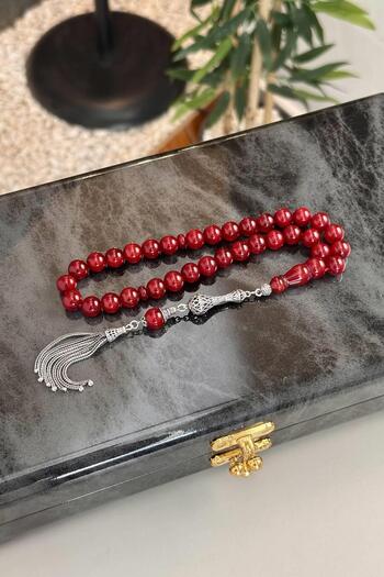 dergah tesbih New Ottoman Cherry Moire Construction Clamping Amber Silver Design