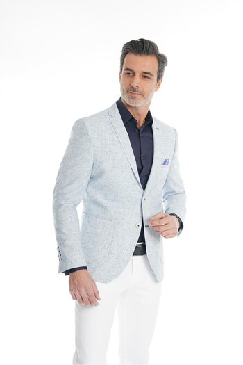 intersivin İntersivin Slim Fit Half Lined Men's Summer Blazer with Handkerchief Single Jacket