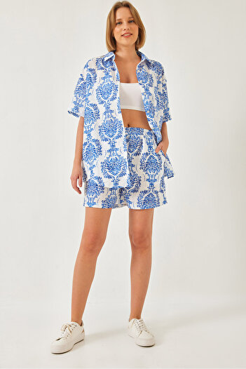 Bianco Lucci Set cămașă și pantaloni scurți pentru femei cu imprimeu tropical - 60255 60271035
