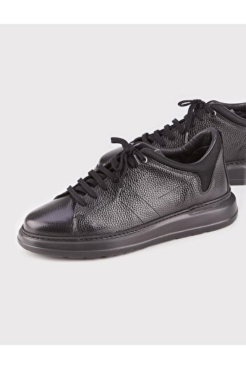 Cabani Hakiki Deri Siyah Bağcıklı Sneaker Erkek Spor Ayakkabı