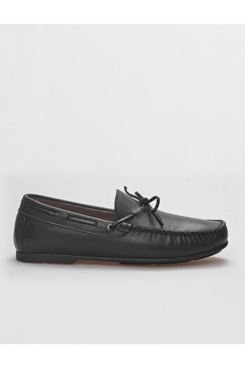 Cabani Genuine Leather Men's Black Loafer - With String and Bow Detail