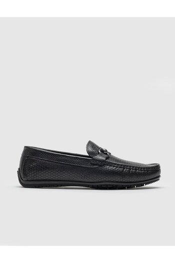 Cabani Buckle Detailed Genuine Leather Black Men's Loafer Shoes