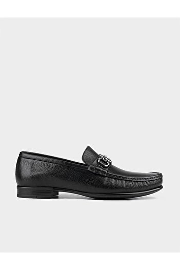 Cabani Genuine Leather Black Men's Shoes with Metal Accessories