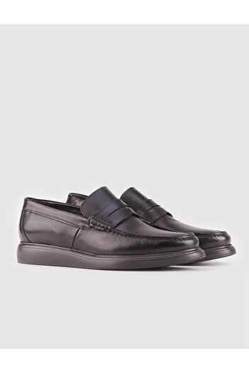 Cabani Genuine Leather Black Belted Men's Casual Loafer Shoes