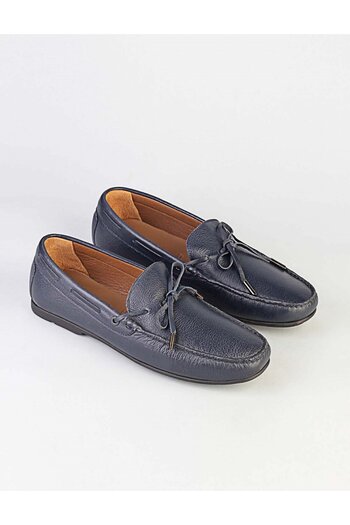 Cabani Genuine Leather Navy Blue Men's Casual Loafer Shoes
