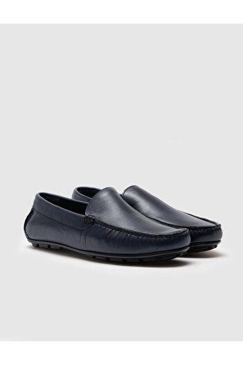 Cabani Stitched Genuine Leather Navy Blue Men's Loafer