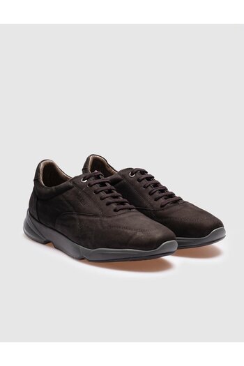 Cabani Ανδρικά casual παπούτσια από γνήσιο δέρμα μαύρο Nubuck Lace-Up
